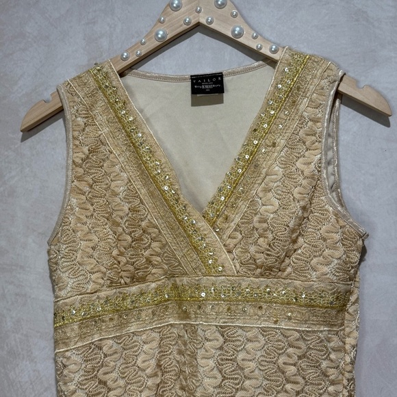 Vintage Y2K Babydoll Lace Top Champagne Gold Sequins Large Holiday NYE Fairycore - Picture 2 of 13